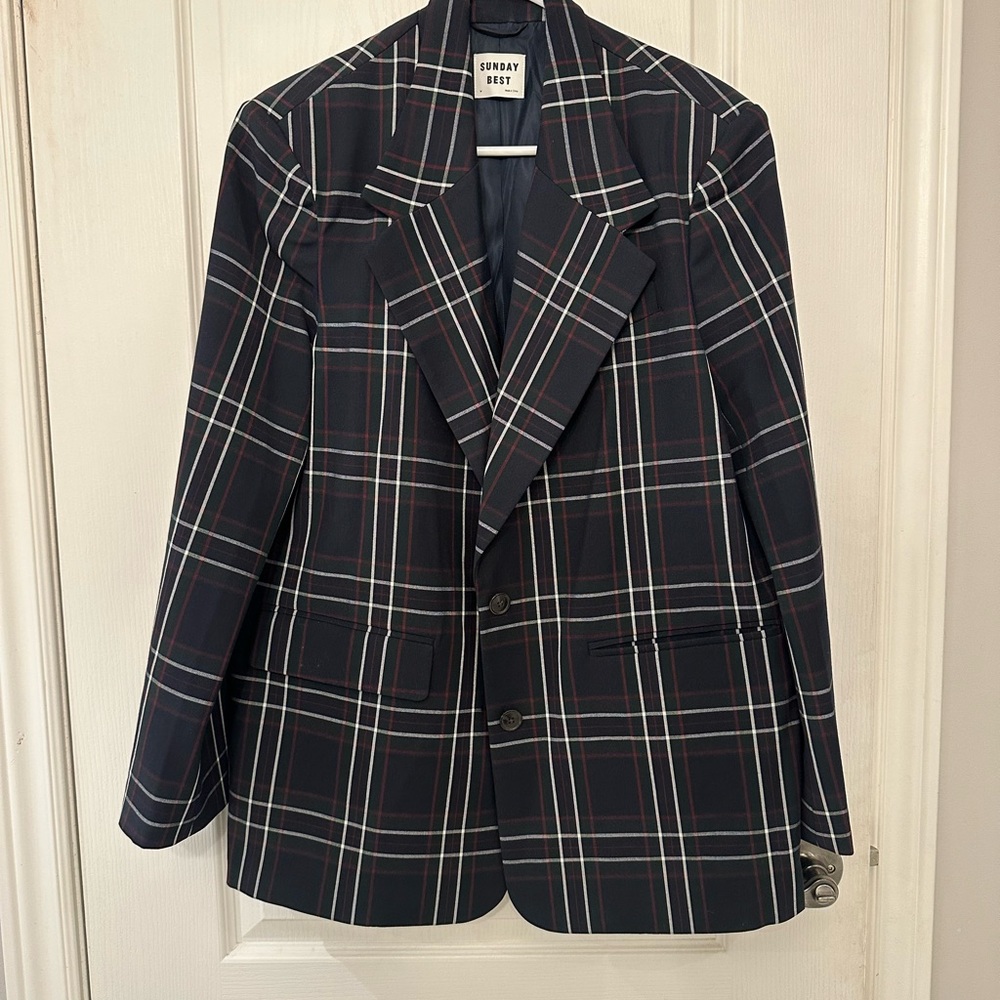 Sunday Best White and Blue Plaid Blazers & Suit Jackets